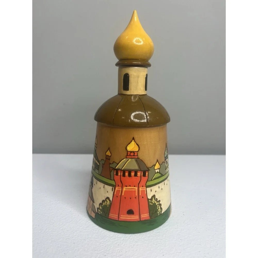 Vtg Russian‎ Treasure Box Canister Jar Hand Carved Wooden Lidded Made In USSR